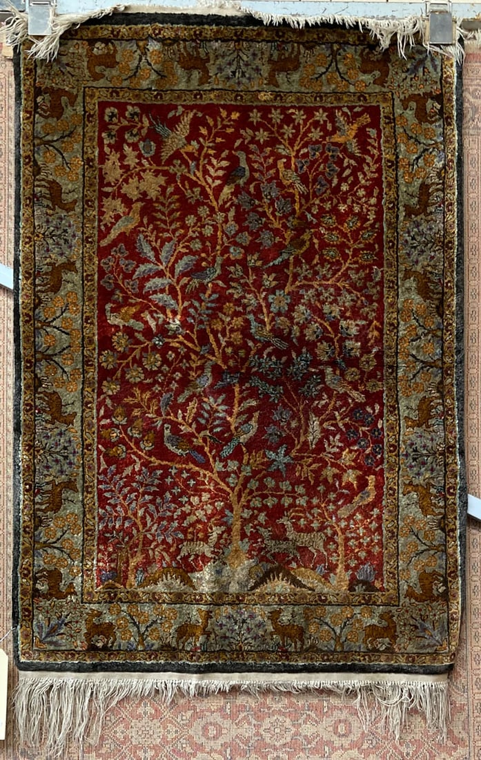 2' 1" x 3' Silk Tree of Life Rug.: The rug looks like it could use a cleaning, but looks to be in good overall condition. In-house shipping is available for this rug. Please see our website about in house shipping procedures.