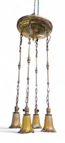 Antique Brass Chandelier w/ Steuben Style Shades.