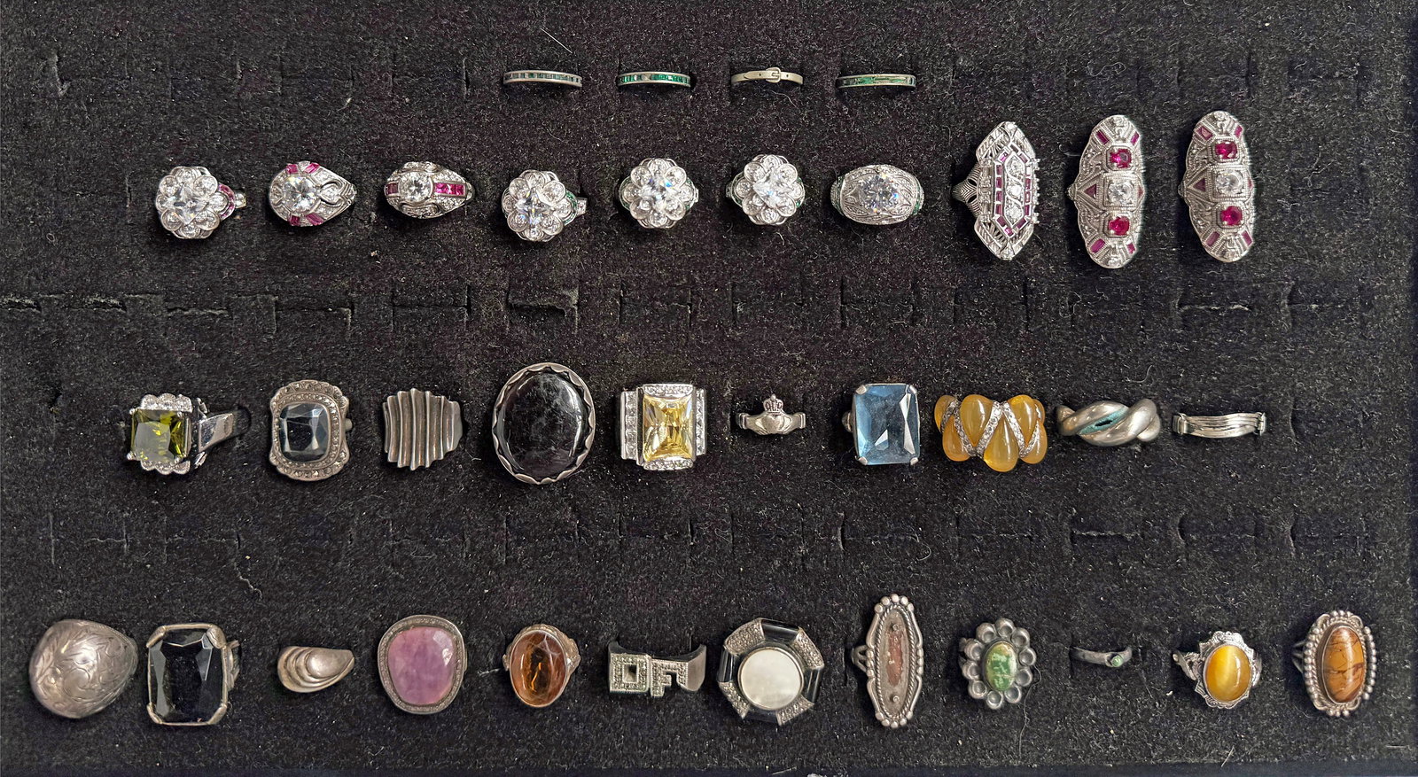 Lot of 33 Sterling Silver Rings with Stones. (1 of 7)