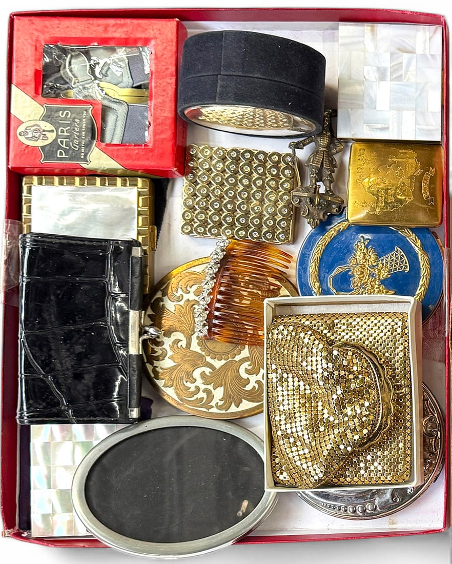 Lot of Vintage Compacts & More - MOP, Brass, Mesh. (1 of 2)