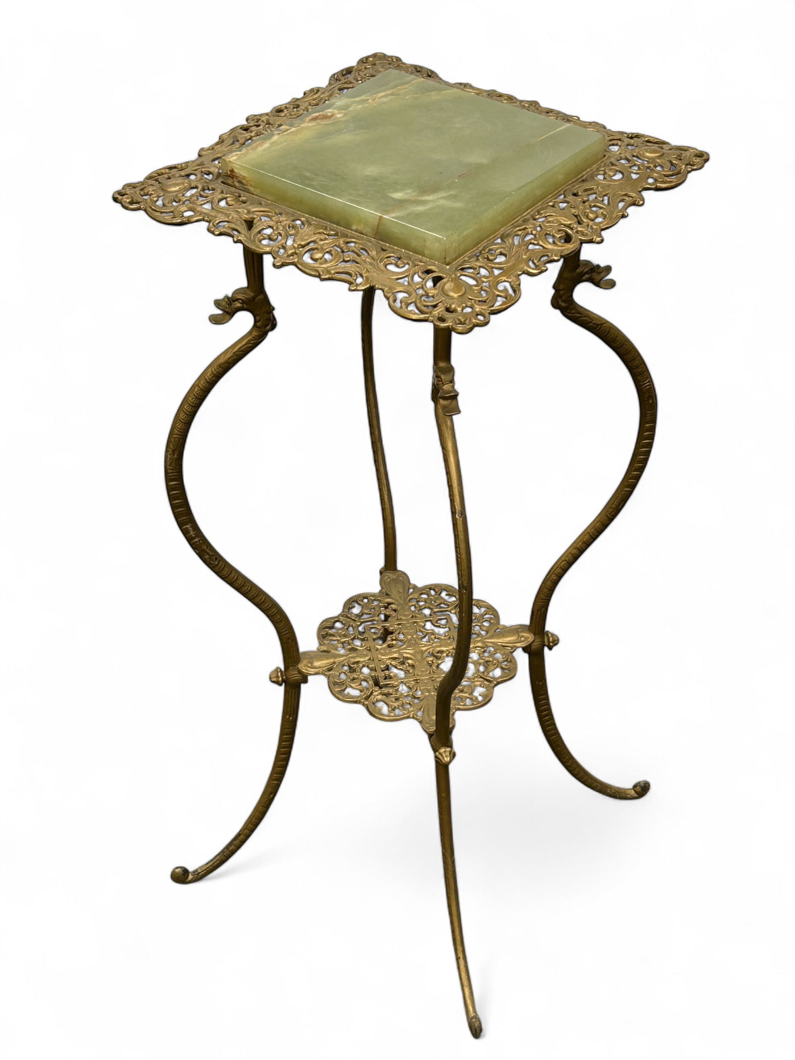 Antique Gilded Metal & Green Onyx Plant Stand. (1 of 5)
