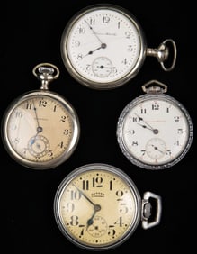 Lot: 4 Hampden Pocket Watches, 1 w/ Crystal Back.