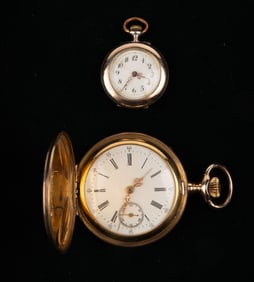2 Gold Filled Pocket Watches, Hunting Case, Opal.