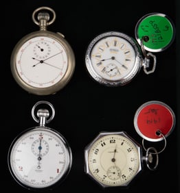 Lot: 2 Hampden Pocket Watches & 2 Stopwatches.