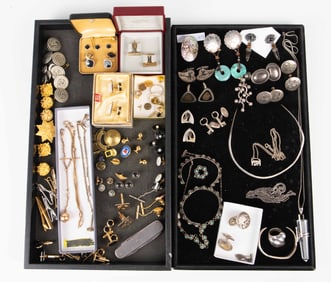 Lot of Silver Jewelry, Cuff Links, Fobs, & More.