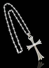 Large Chrome Hearts Silver Cross Pendant w/ Chain