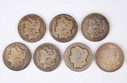Lot of 7 Morgan Silver Dollars, Common Dates.