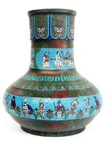 Large Meiji Period Japanese Bronze Champleve Vase.