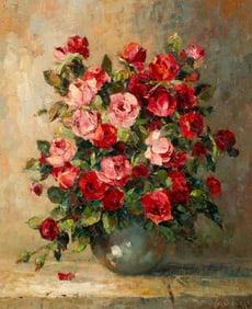 Roses in a Vase, Still Life Painting, Willi Bauer.