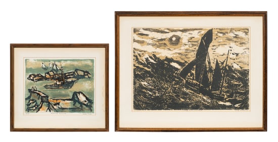 Lot of Two Maritime Lithographs, Max Kahn.