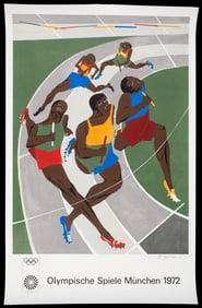 1972 Munich Olympics Poster sgd. Jacob Lawrence.