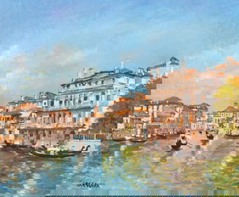 Venetian Canal Scene Painting Signed "Gregoire".