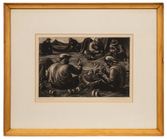 Six Net Menders, Etching by Robert von Neumann.