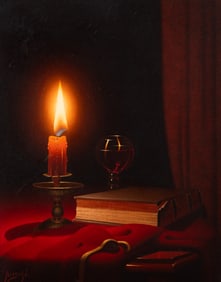 Realism Candle Still Life Painting, Rudy Rusche.