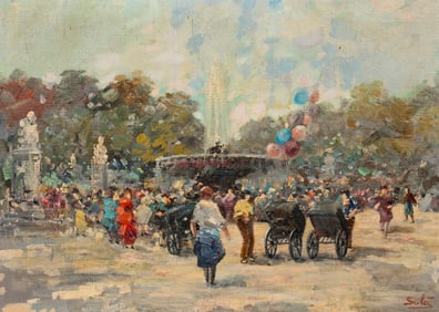 Garden Party, Impressionist Painting Signed "Sola"
