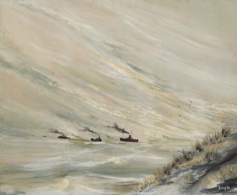 Ships at Sea, Maritime Painting, Sgd. "Kelsey".