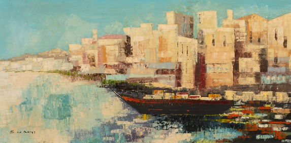 Abstract Cityscape, Large Painting, Van Der Borgt.