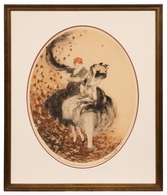 Louis Icart Etching with Aquatint, "Autumn Leaves"