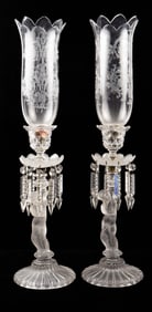 Pair Baccarat Crystal Enfant Cherub Candleholders.