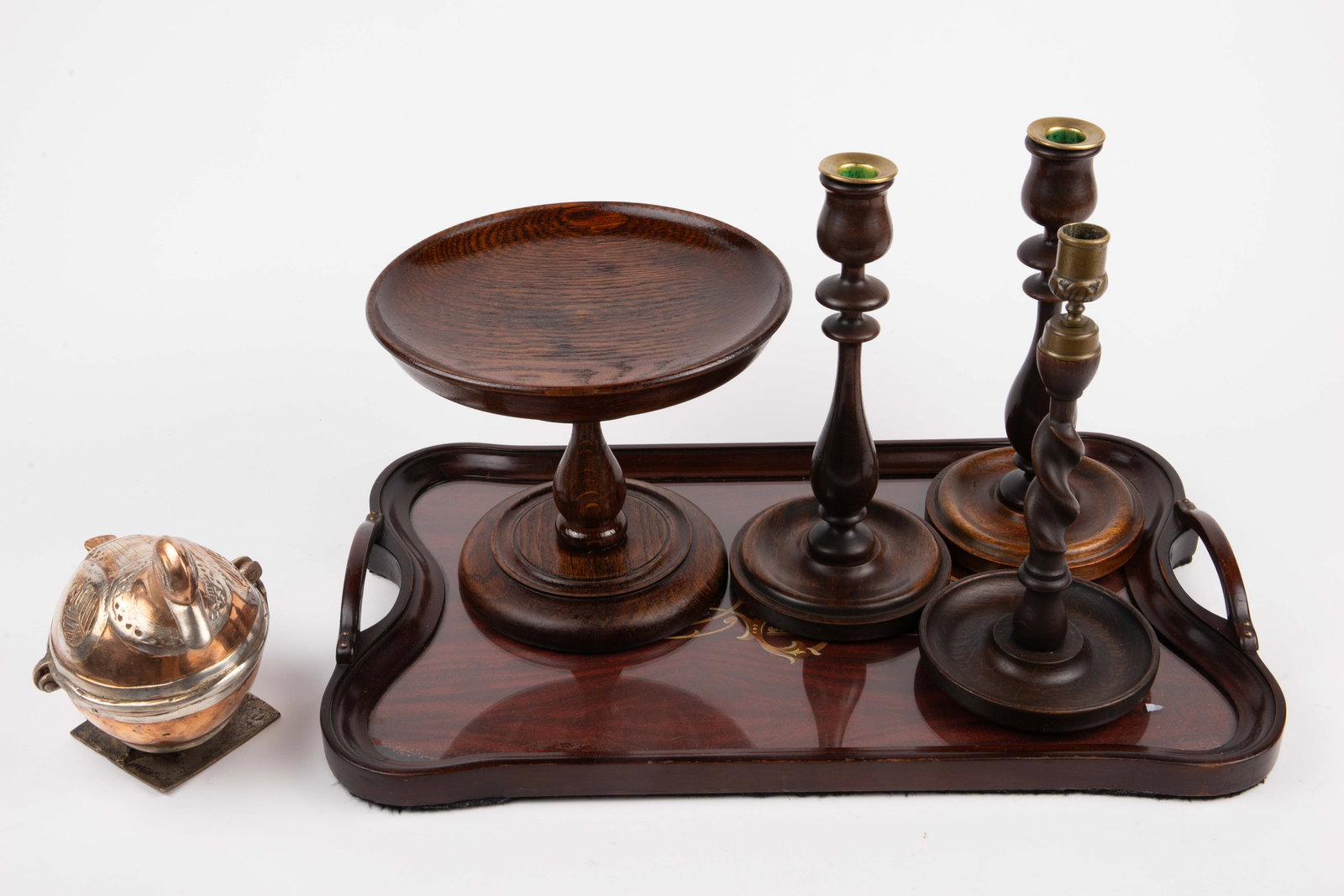 Lot: English Wood Articles, Indian Brass Duck. (1 of 15)