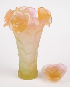 Daum Pate De Verre Bagatelle Rose Vase - As Is.