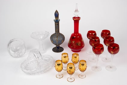 Lot: Cut Crystal, Cranberry Glass, Venetian Glass.