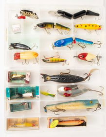 Lot of 20 Vintage Fishing Lures, Some Wooden.