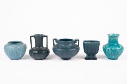 Lot of 5 Rookwood Pottery Blue Cabinet Vases.