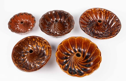 5 Vintage Stoneware Bundt Cake Molds.