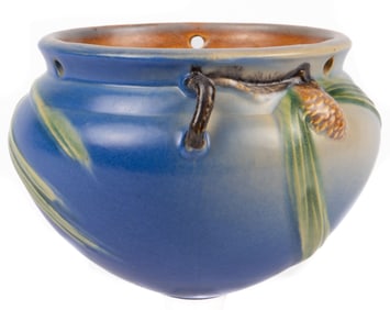 Roseville Pottery Blue Pinecone Hanging Basket.