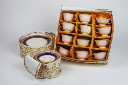 Morgan Belleek Cobalt & Gild Partial China Set.