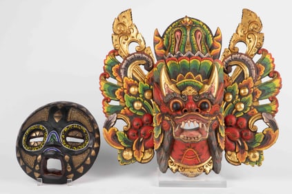 2 Carved Wooden Masks - Barong & Baluba.