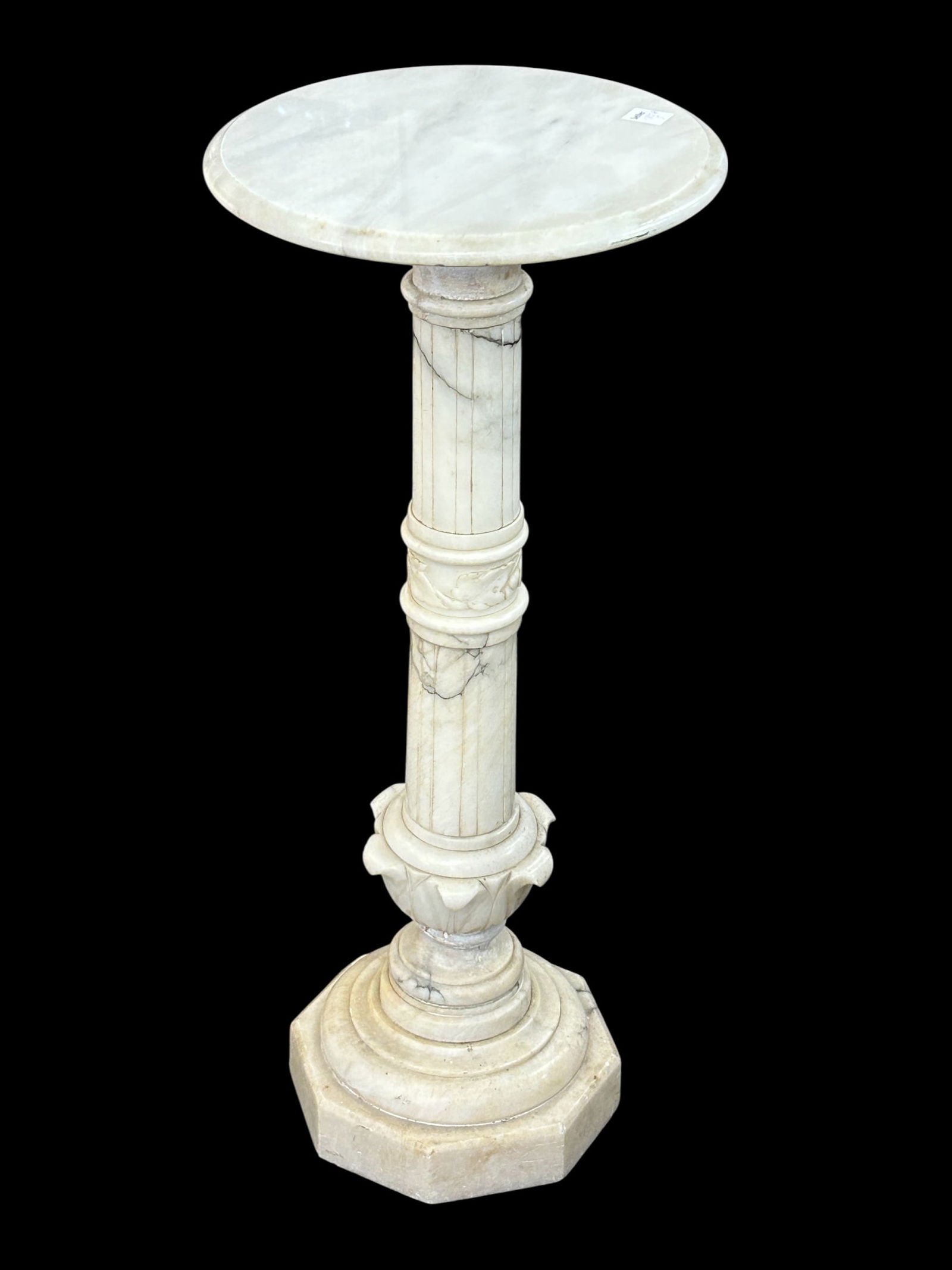 Carved White Marble Pedestal or Stand, As Is. (1 of 7)