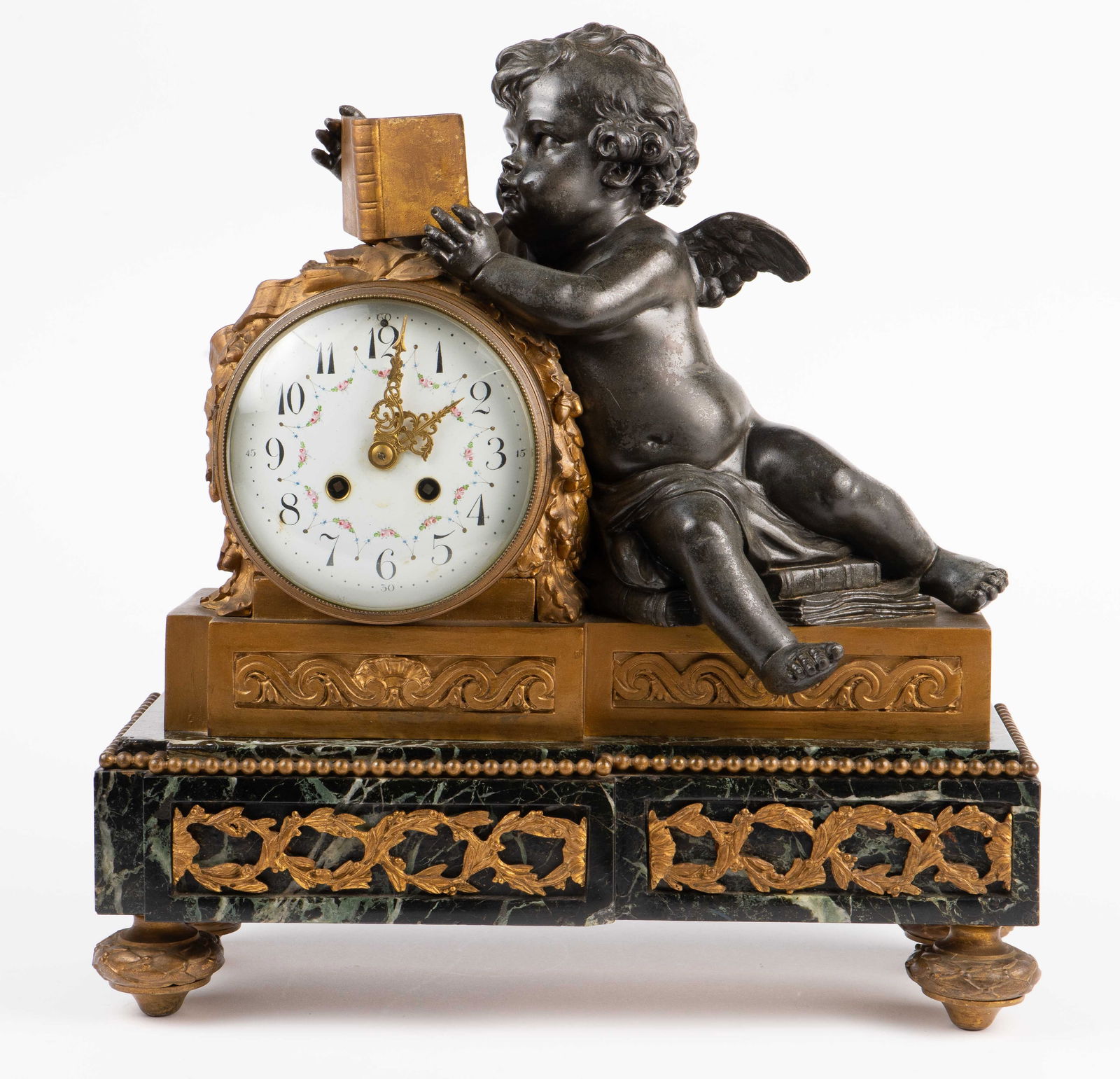 French Marble & Ormolu Cherub Mantel Clock, S.H. (1 of 14)