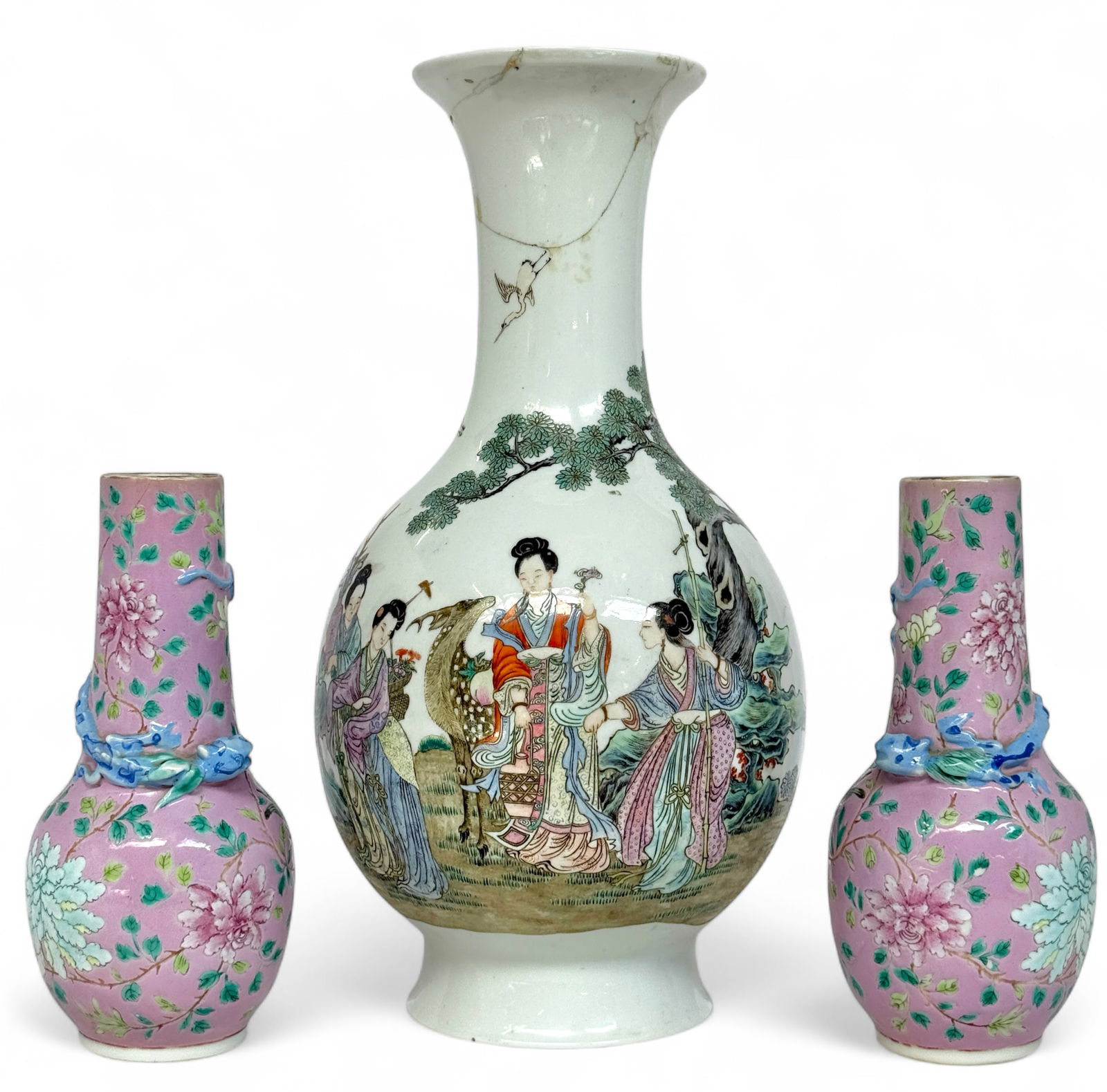 Lot of 3 Old Chinese Porcelain Vases, As Is. (1 of 10)