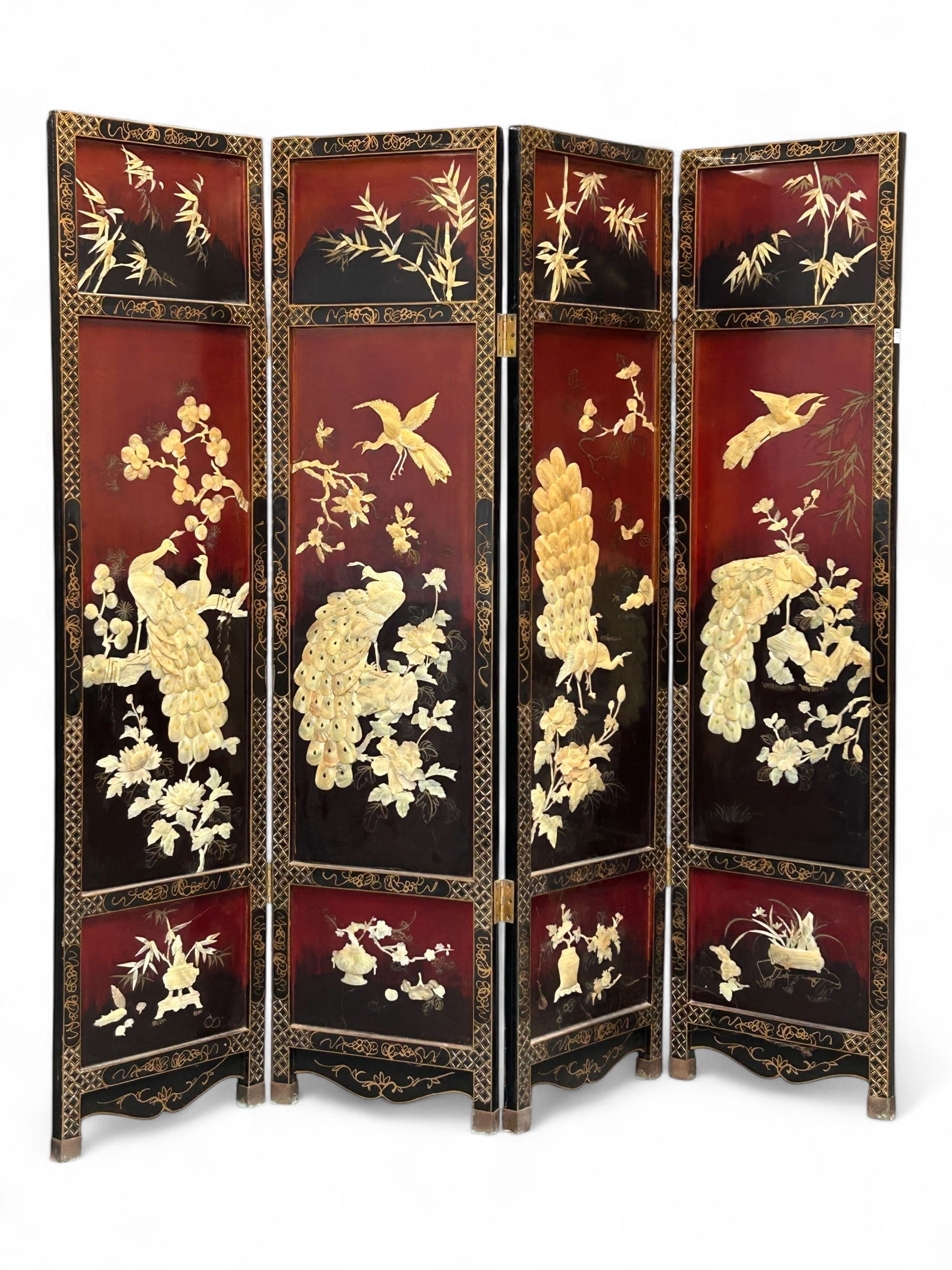 Four Panel Mother of Pearl Asian Screen. (1 of 14)
