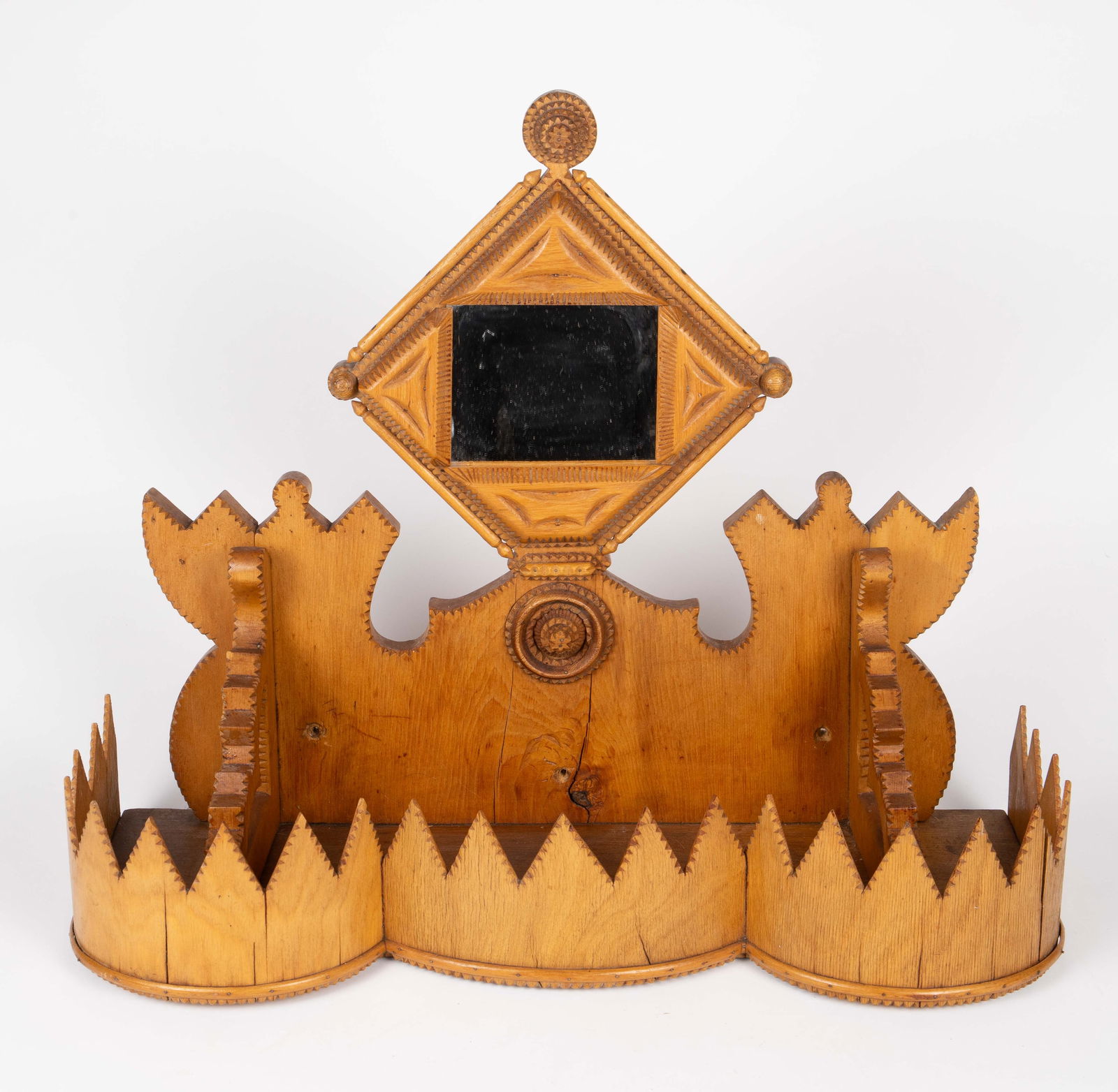 Tramp Art Vanity or Gallery Shelf with Mirror. (1 of 4)