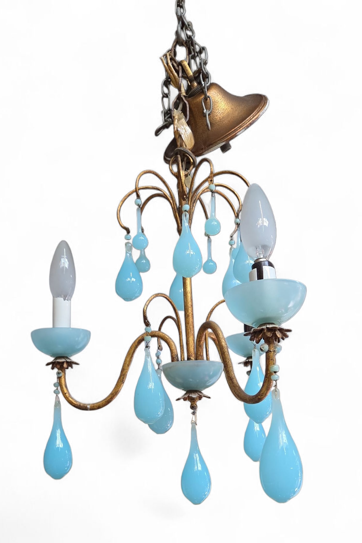 Blue Opaline Murano Glass & Gild Metal Chandelier. (1 of 1)