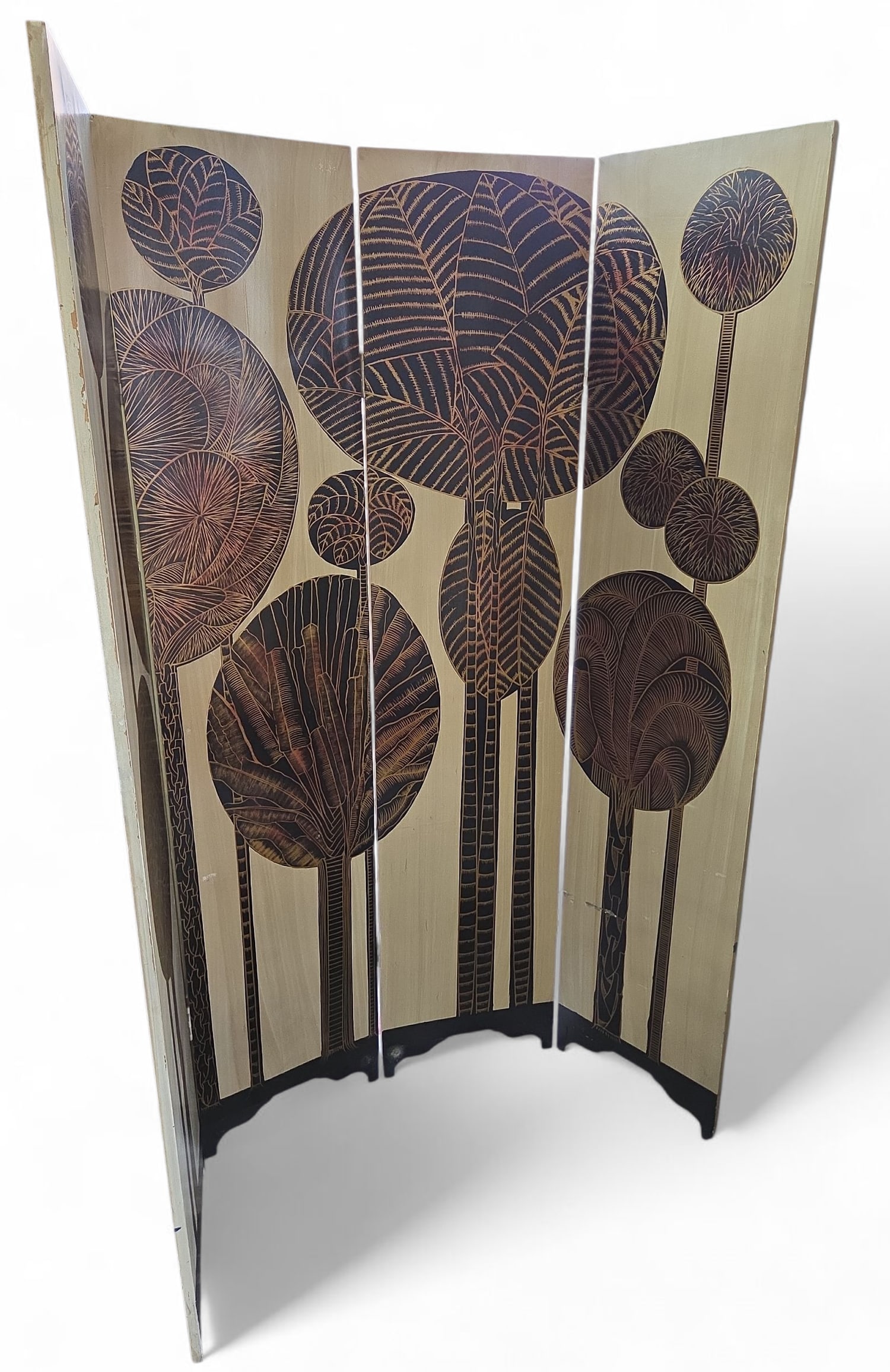 Modern Four Panel Folding Screen w/ Palm Trees. (1 of 4)