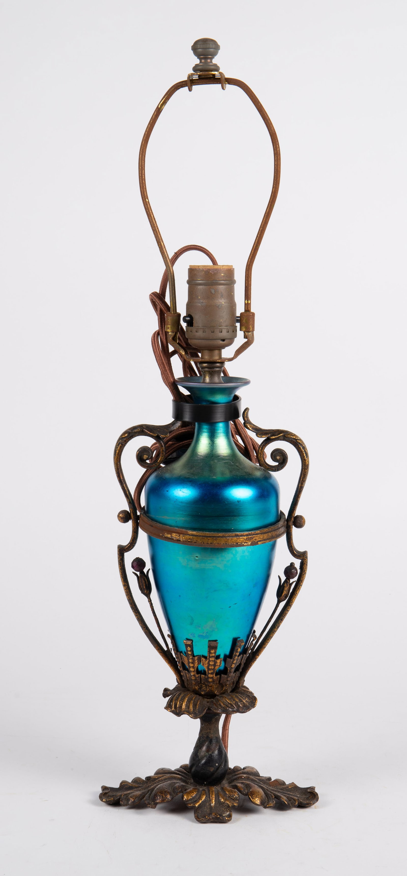Steuben Art Glass Lamp w/ Cast Iron. (1 of 6)