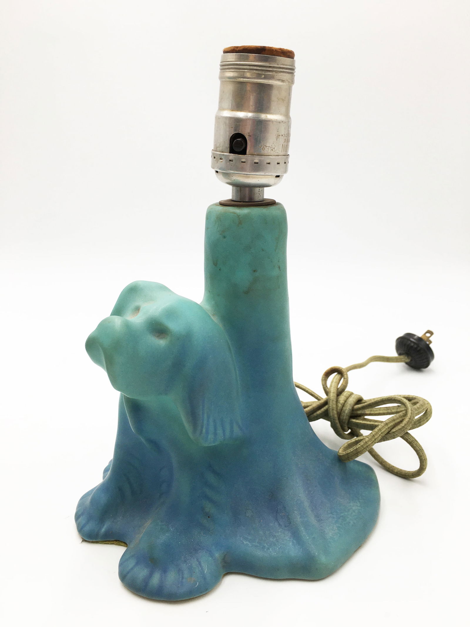 Blue Van Briggle Dog Lamp with Original Shade. (1 of 3)