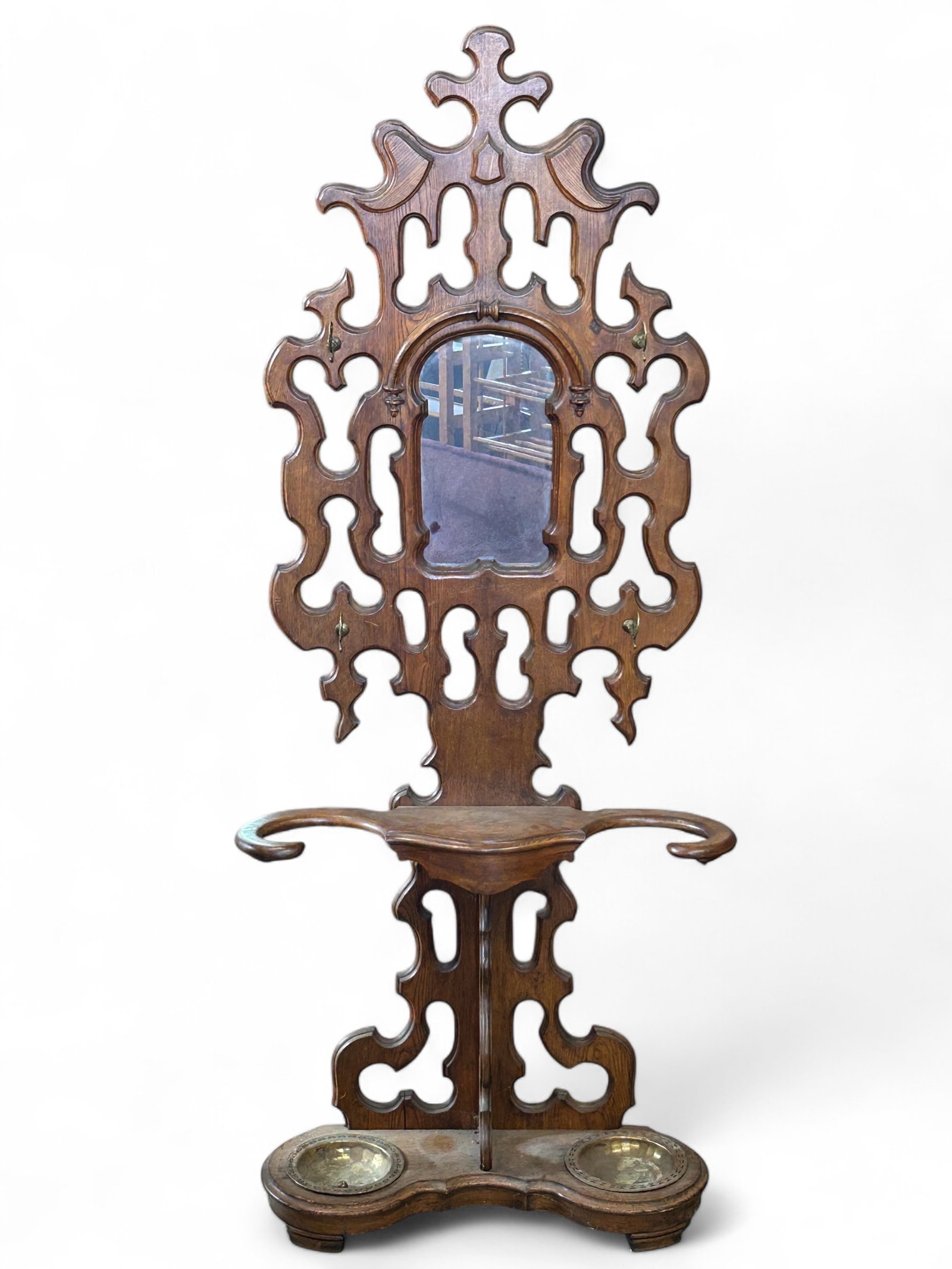 Antique Gothic Carved Wood Hall Tree Coat Rack. (1 of 9)