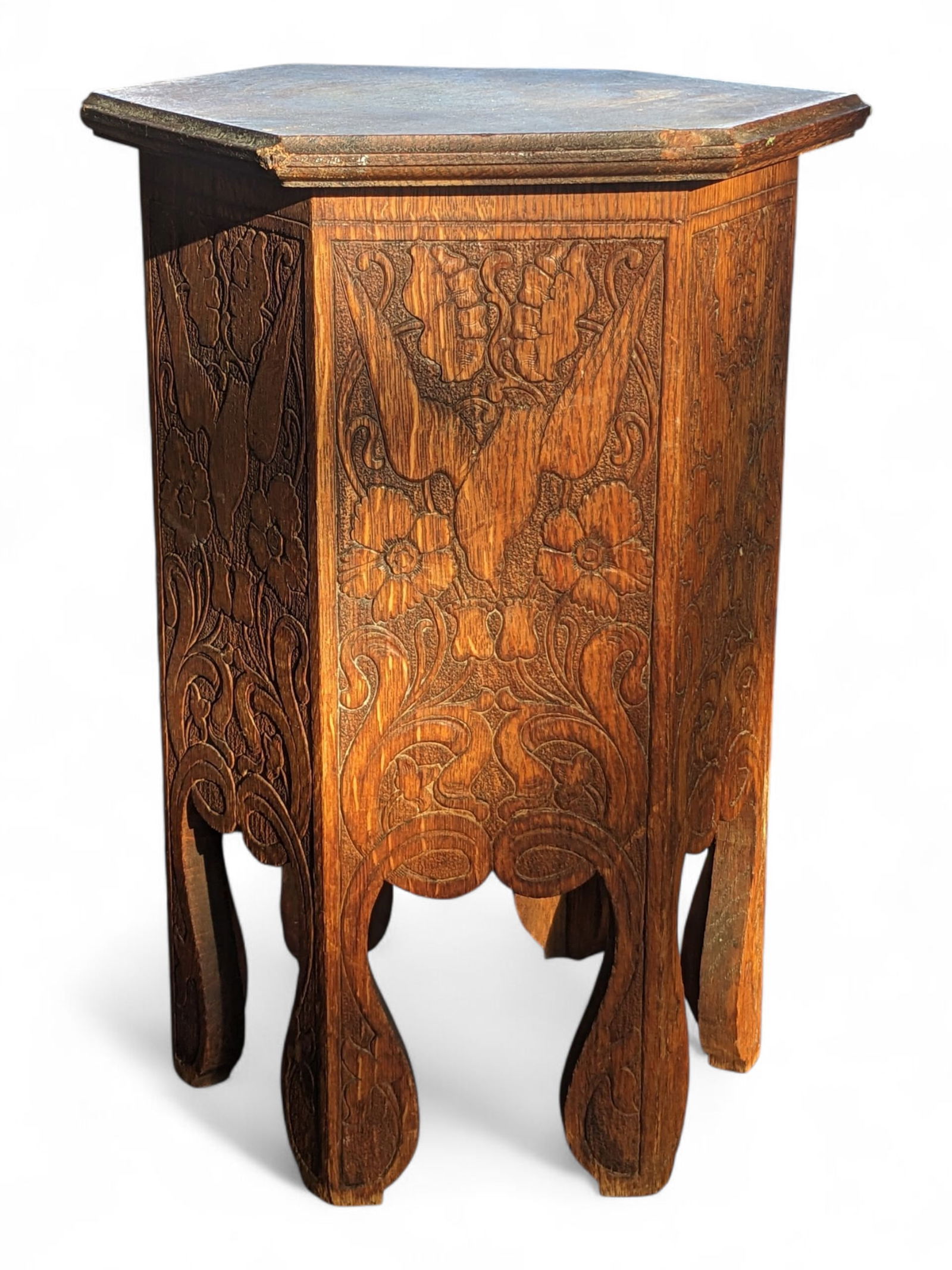 Art Deco Carved Oak Hexagonal Table / Stand. (1 of 3)