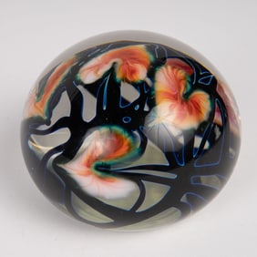 John Lotton Paperweight w/ Pink Anthuriums.