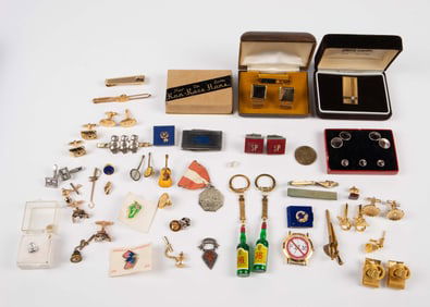 Lot of Vintage Cuff Links, Tie Pins, & More.