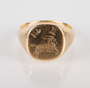 10K Gold Signet Aries Zodiac Ring.