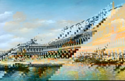 Venetian Canal Scene Painting, Signed.