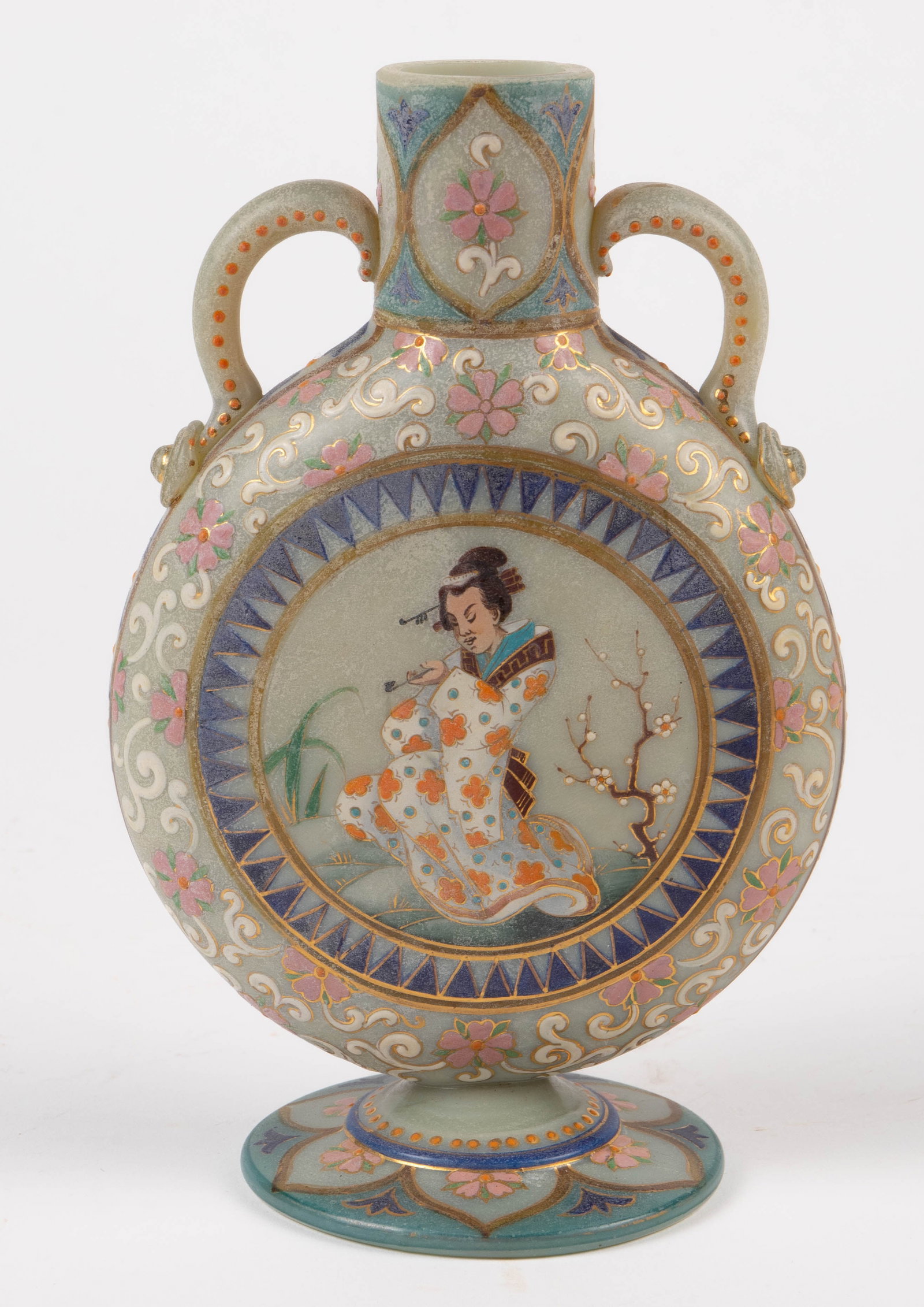 Japanese Hand Painted Glass Moon Flask. (1 of 6)