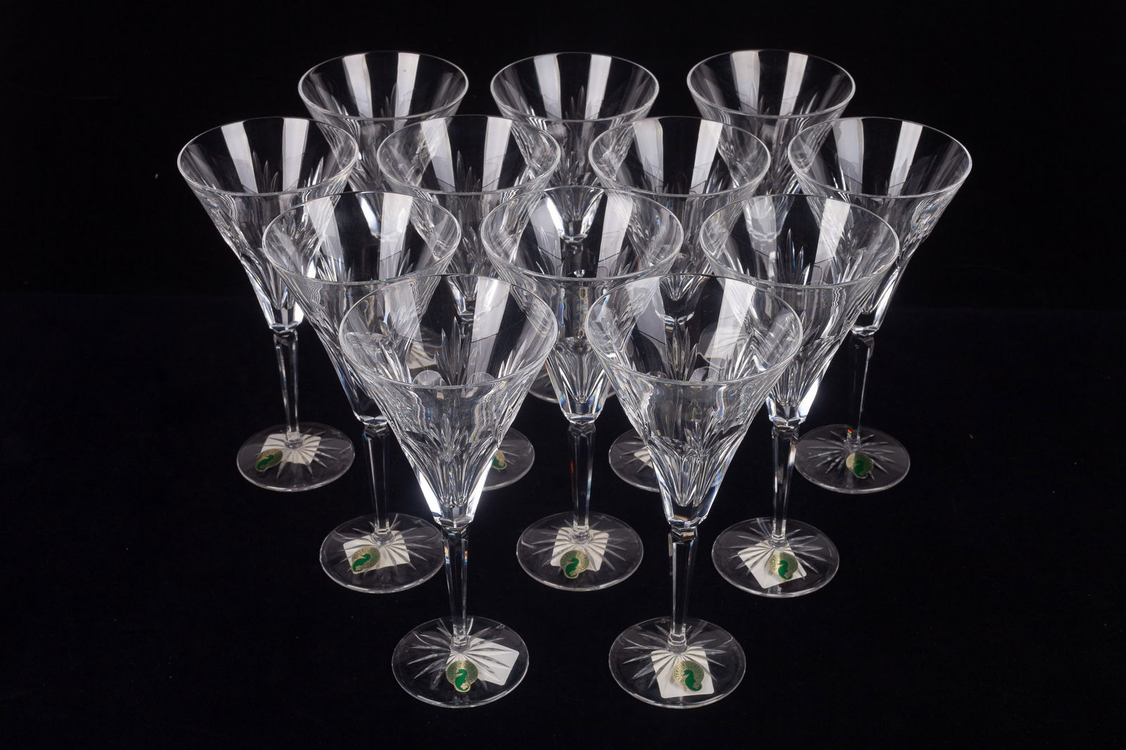 Waterford Crystal Set of 12 Ashleigh Goblets.: It is a set of 12 wine glasses, in very nice condition. Each one measures 8 3/8" tall and 4 1/8" across the rim. In-house shipping is available. Please see our website regarding in-house shipping proc