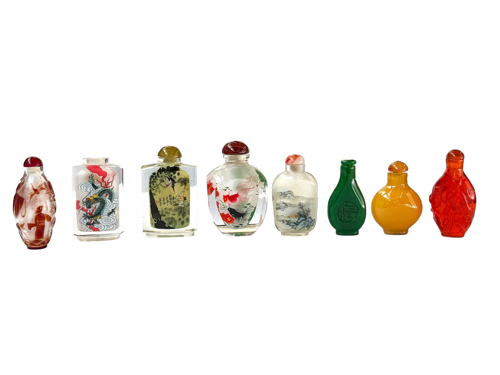 Lot of 8 Mostly Glass Chinese Snuff Bottles. (1 of 7)